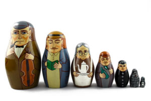 hand painted russian nesting dolls as characters from Sherlock