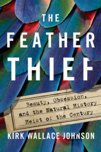 cover image: zoomed in on blue and green bird feathers with a museum tag that has the book title