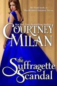 cover of courtney milan's the suffragette scandal woman in blue dress