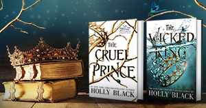 a photo of the two books, Cruel Prince and Wicked King, displayed next to each other along with a crown