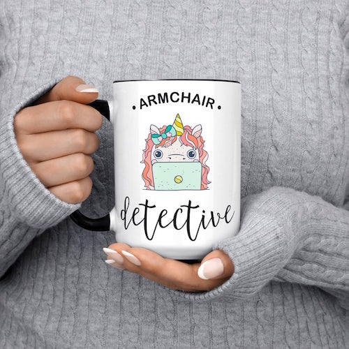 armchair detective unicorn mug