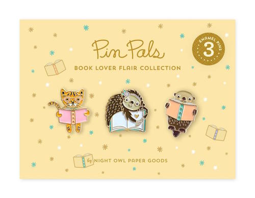 3 animals reading book pins