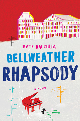 cover image of Bellweather Rhapsody by Kate Racculia; illustration of a giant hotel in the snow, with a piano in the foreground