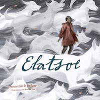 A graphic of the cover of Elatsoe, which features and Apache teenaged girl standing in a sea of ghost dogs.