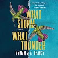 A graphic of the cover of What Storm What Thunder
