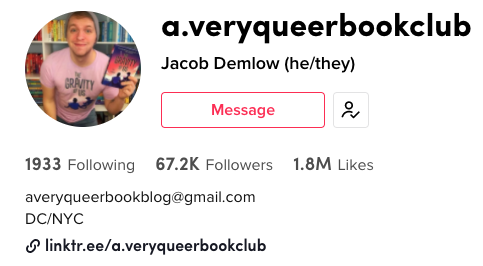 a screenshot of A Very Queer Book Club bio on TikTok