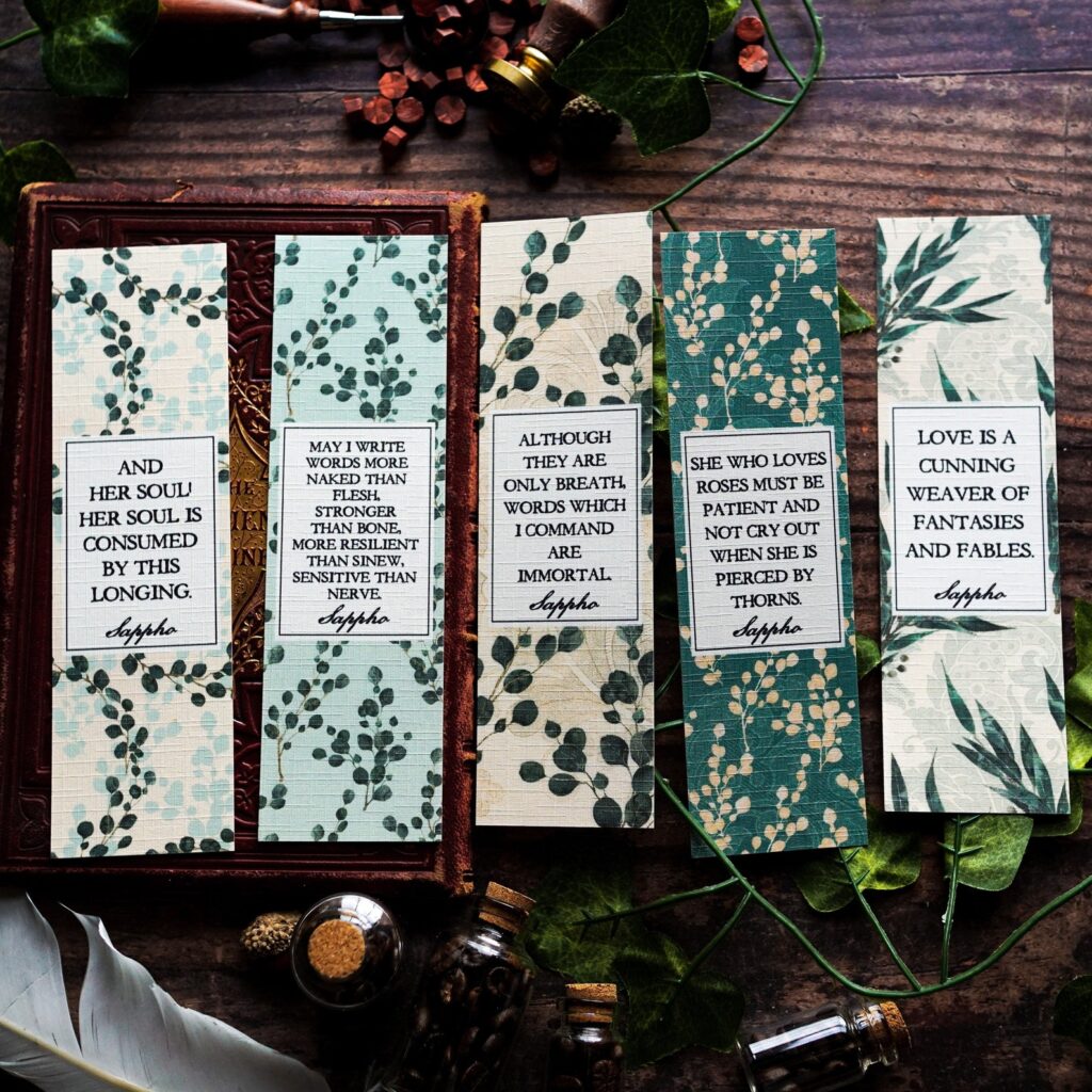 a set of floral sappho bookmarks