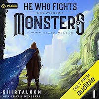 A graphic of the cover of He Who Fights with Monsters