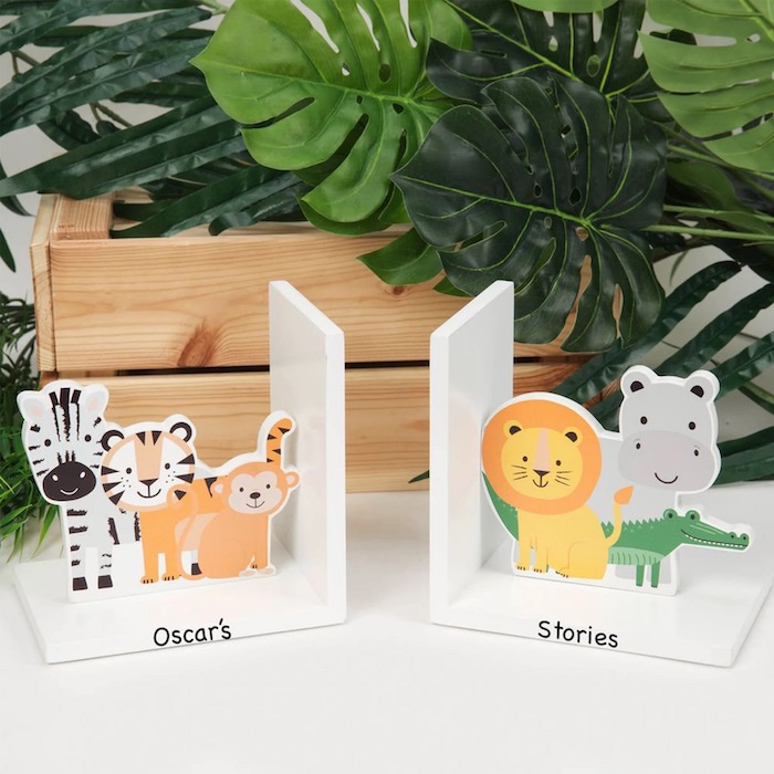 a pair of animal-themes personalized children's bookends