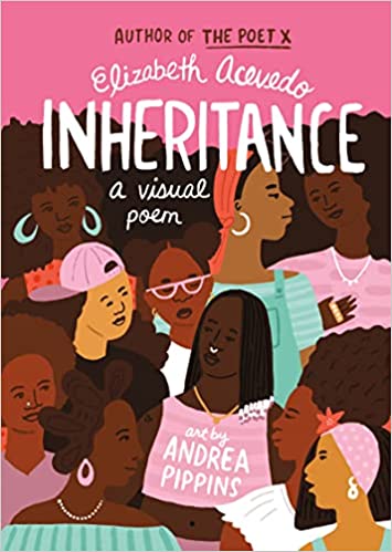 cover of Inheritance- A Visual Poem by Elizabeth Acevedo; illustration of many women of color with many different hairstyles