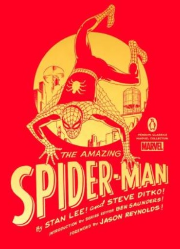 the cover of The Amazing Spider-Man, showing A gold outline of Spider-Man against a bright red background