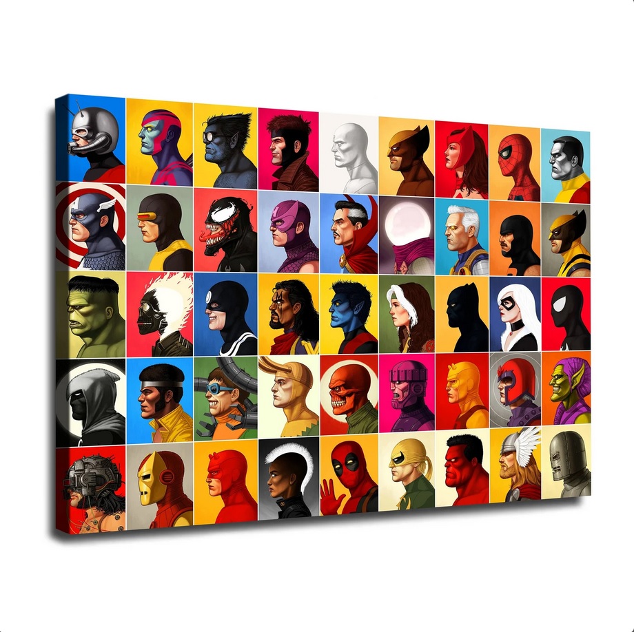 A rectangular canvas filled with headshots of various Marvel characters