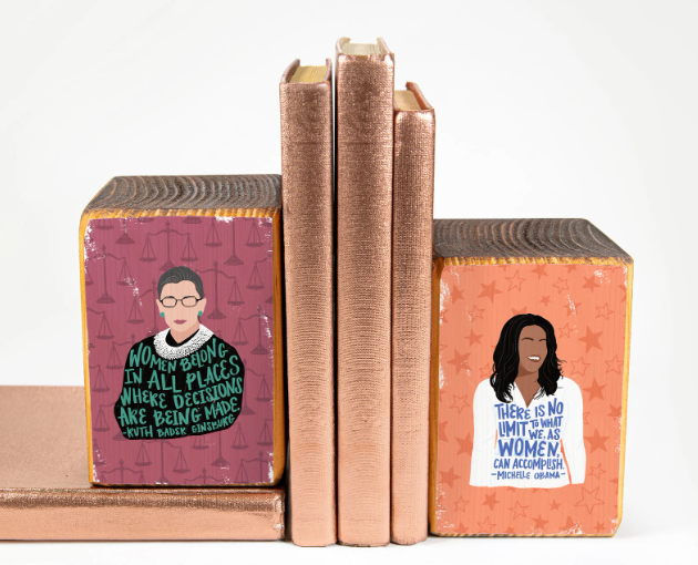 bookends with feminist icons on them