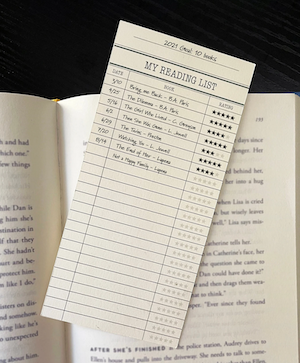 a book mark looking like a library card so you can write down a list of books
