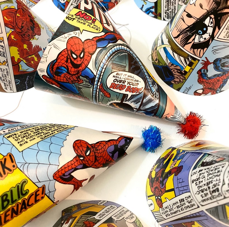 party hats made from old comic book pages