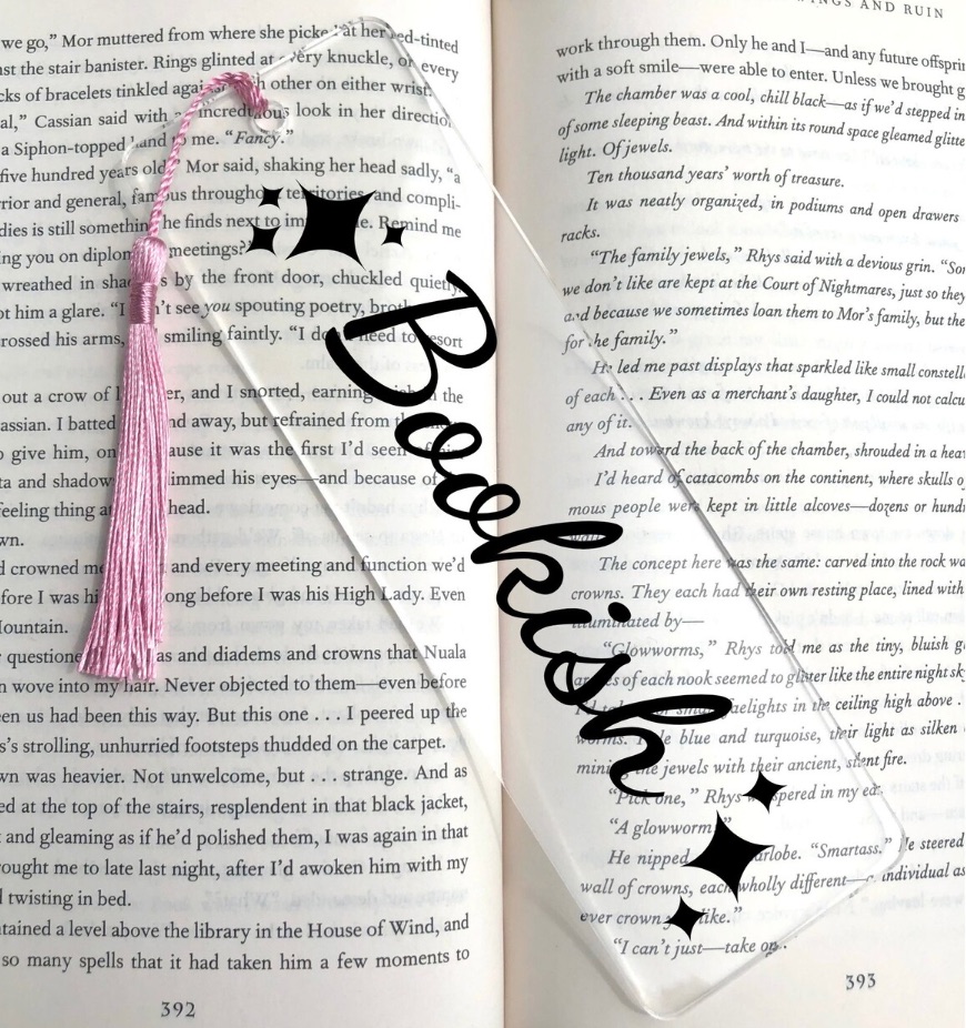acrylic bookmark that says "bookish."