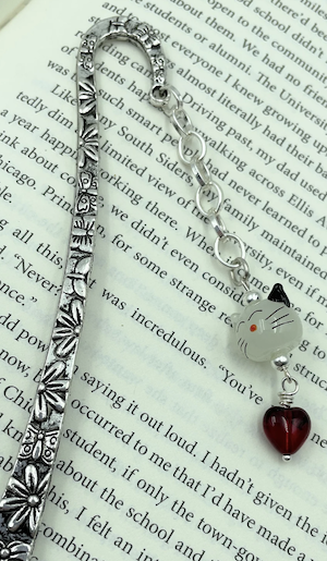 metal bookmark with a cat bead