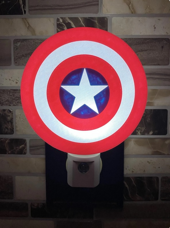 A nightlight shaped like Captain America's shield