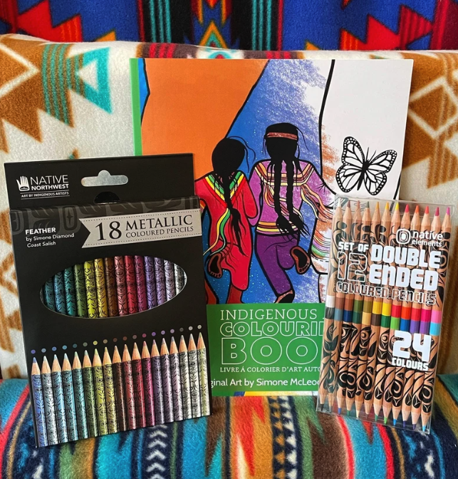 Indigenous Art Coloring Book with Colored Pencils