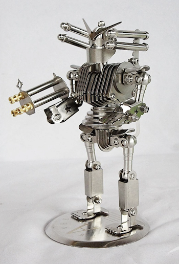 a photo of a metal robot model