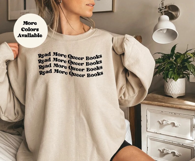 a photo of a Read More Queer Books hoodie