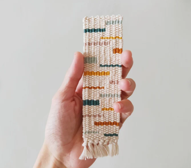 Hand Woven Bookmark from Etsy, source: https://www.etsy.com/listing/690225248/hand-woven-bookmark-mustard-teal-yellow  