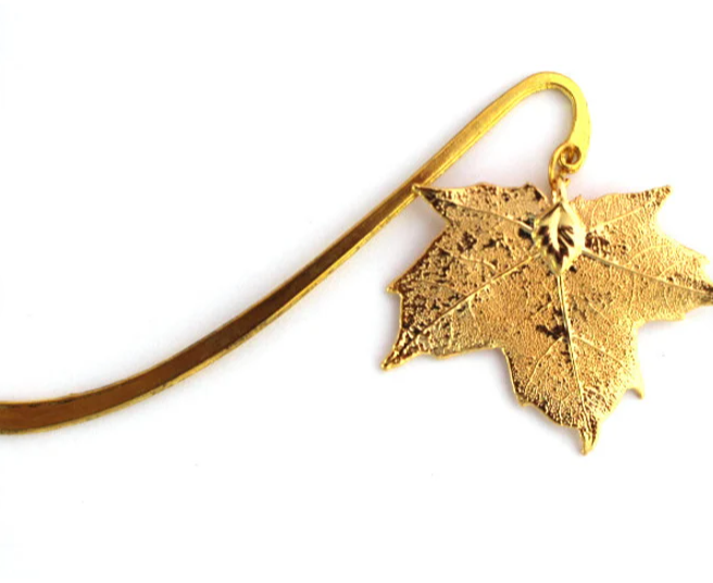 Gold plated maple leaf bookmark