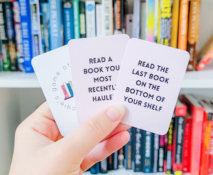 custom printed cards with prompts for how to pick your next book