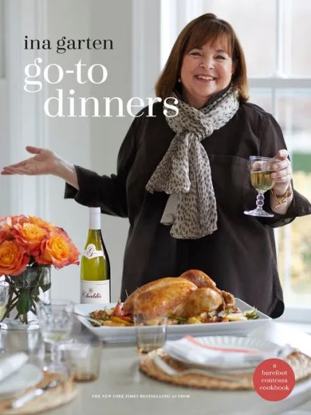 a graphic of the cover of Go-To Dinners: A Barefoot Contessa Cookbook by Ina Garten