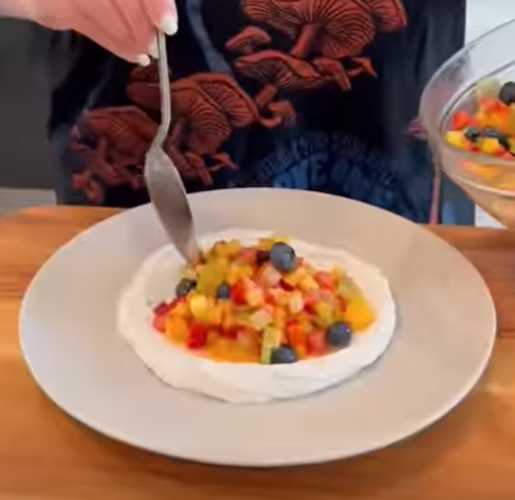 fruit salad with coconut whip cream