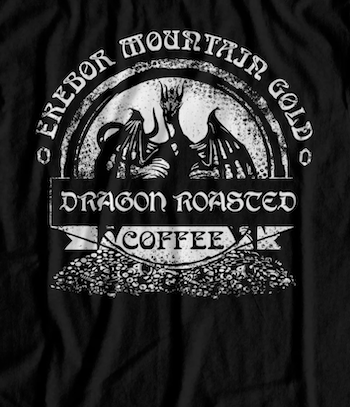 a t-shirt with a Dragon-roasted Coffee logo