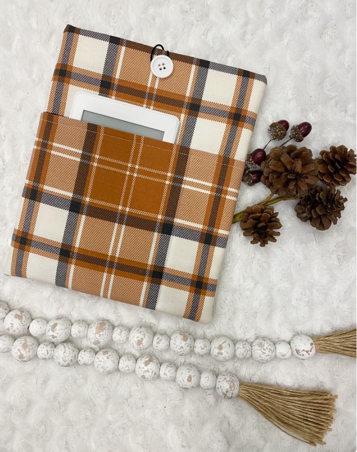 orange plaid book sleeve