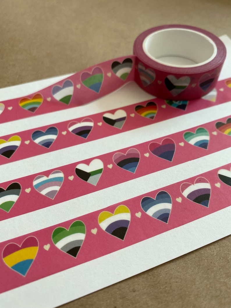 LGBTQIA+ pride flag hearts original art washi tape