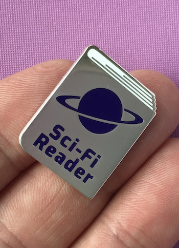 scifi reader enamel pin