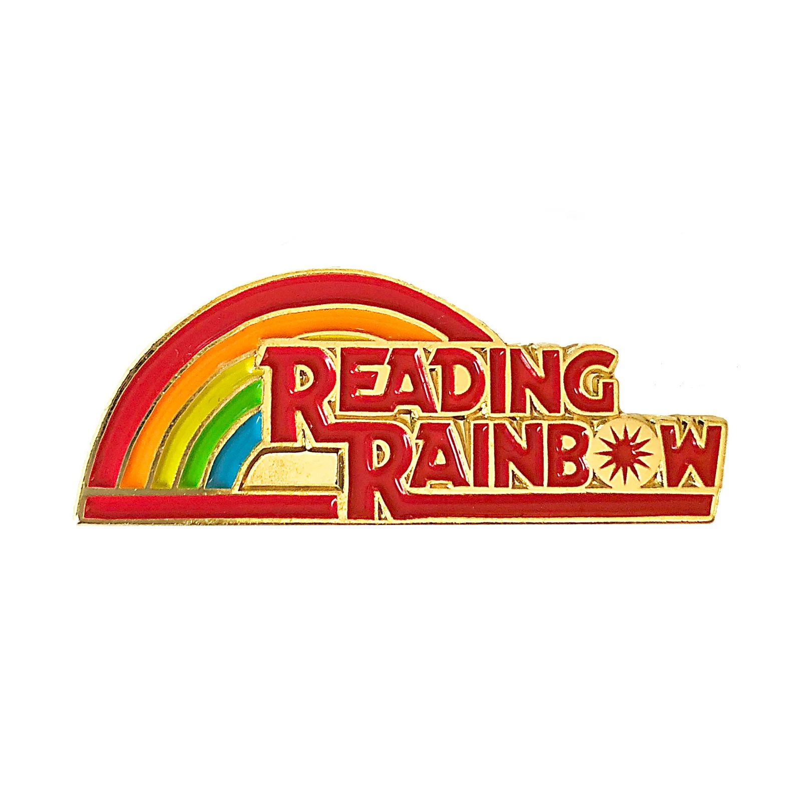 a photo of a Reading Rainbow logo enamel pin