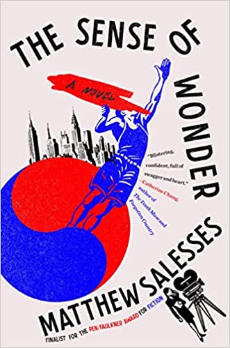 cover of The Sense of Wonder by Matthew Salesses; illustration of a basketball played jumping near a journalist