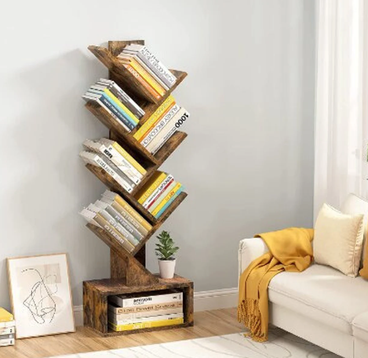 Standing wooden bookshelf