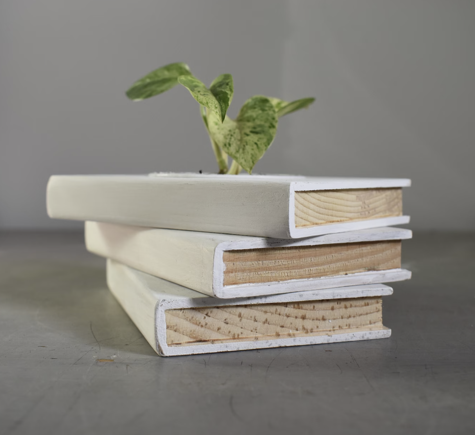 White Wooden Book Planter Stack from Etsy