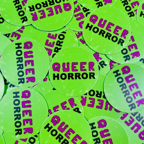 vinyl "queer horror" vintage vhs style stickers by atomicoctapusdesigns