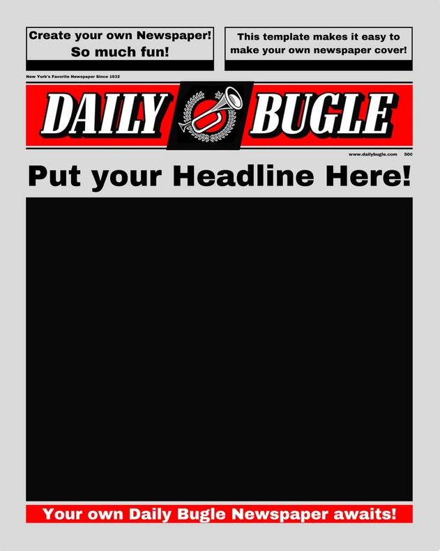 A blank template of the Daily Bugle front page