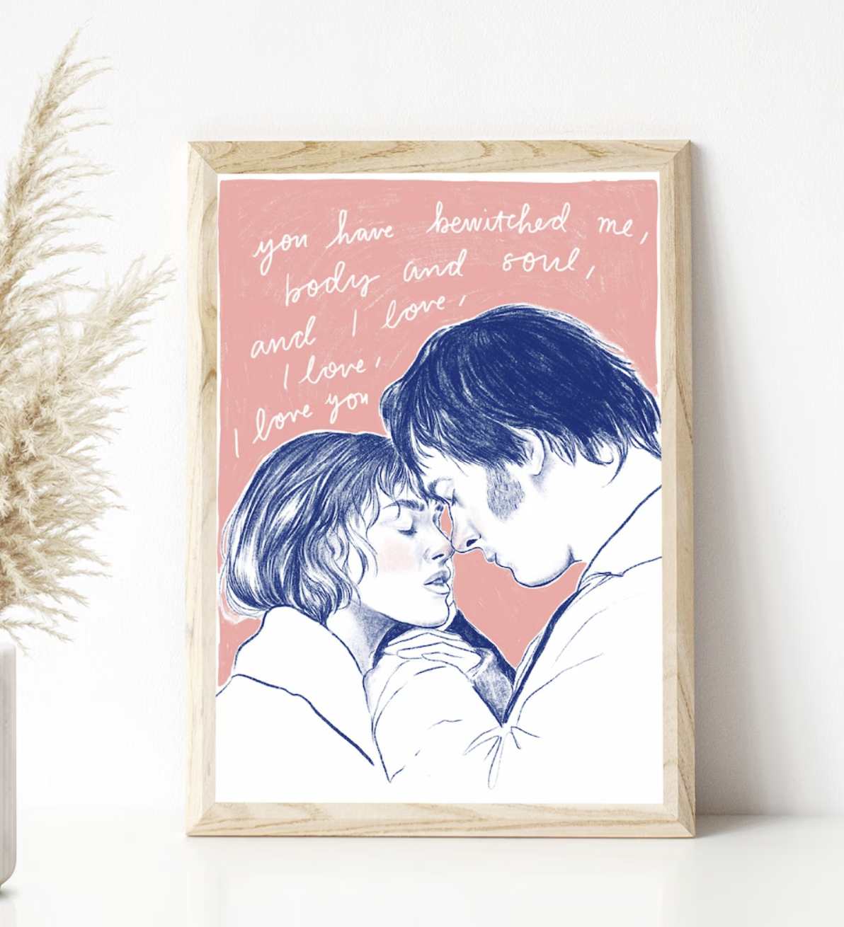 Pink and Blue Pride and Prejudice Quote Art Print