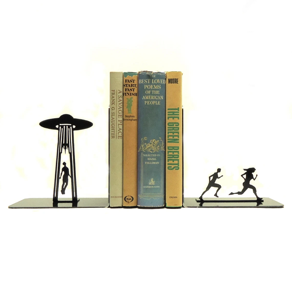ufo abduction metal bookends by knobcreekmetalarts