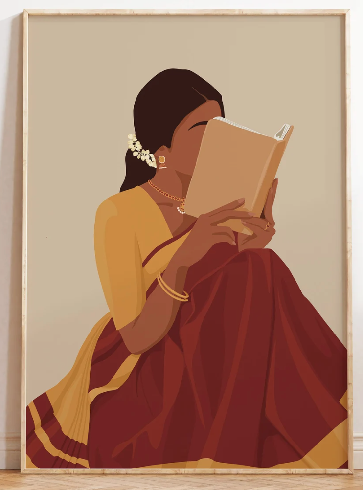 Women In Saree Reading Book