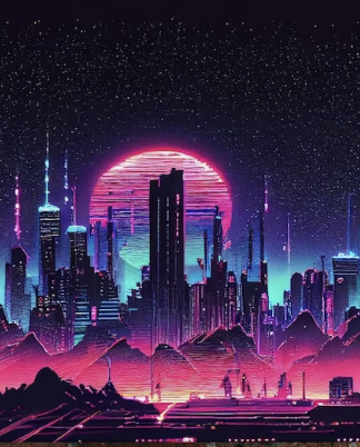 Cyberpunk Skyline Print