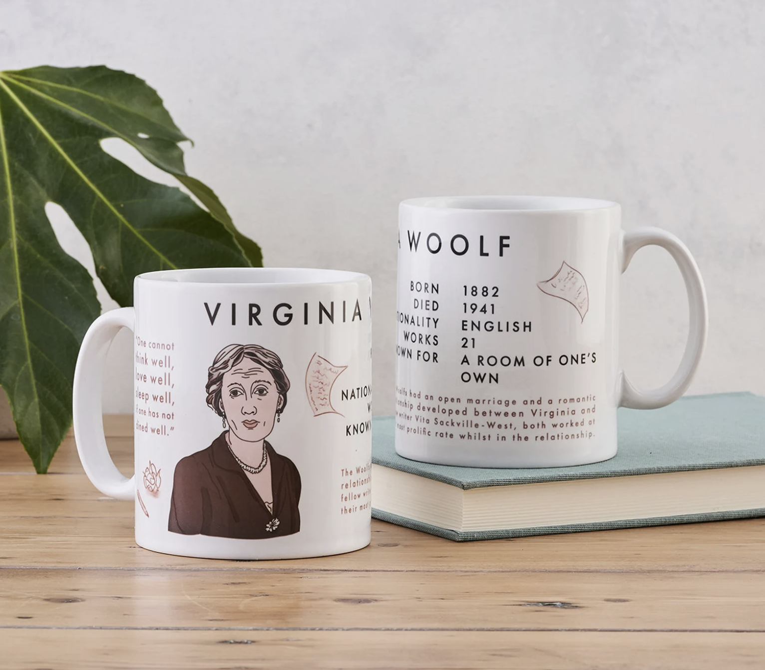 Virginia Woolf Mug with Illustrated Bust and Biographical Info