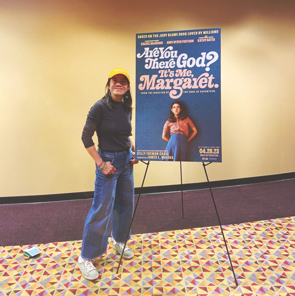 The newsletter author with the Are You There God movie poster