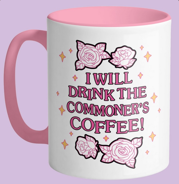 A white and pink mug with a quote from Ouran High School Host Club printed on it