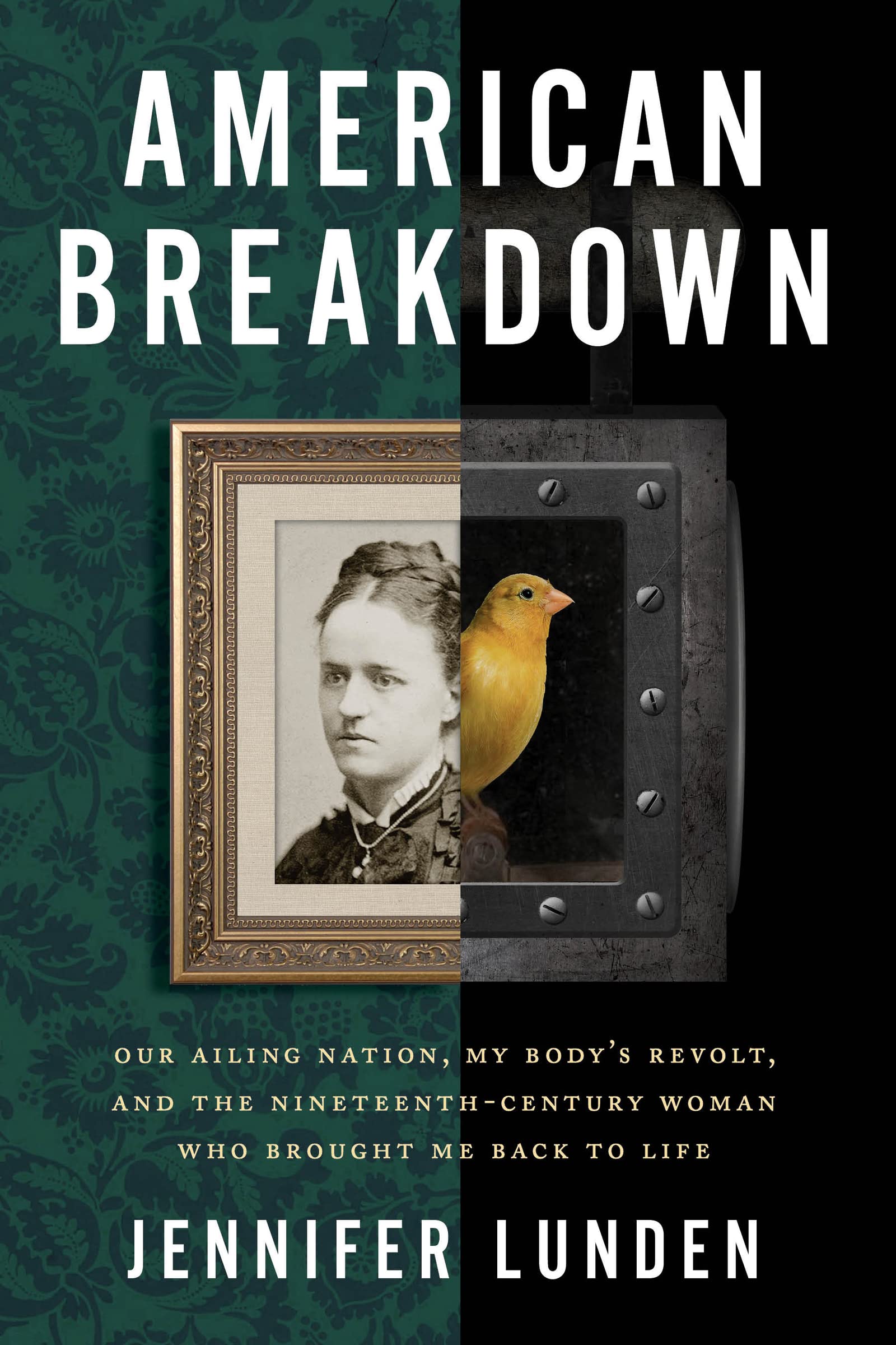 a graphic of the cover of American Breakdown: Our Ailing Nation, My Body's Revolt, and the Nineteenth-Century Woman Who Brought Me Back to Life by Jennifer Lunden