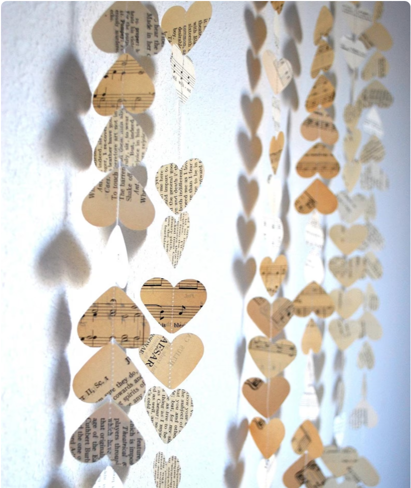 Heart Garland made from old papers and music
