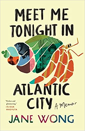 cover of Meet Me Tonight in Atlantic City by Jane Wong; illustration of a colorful hermit crab